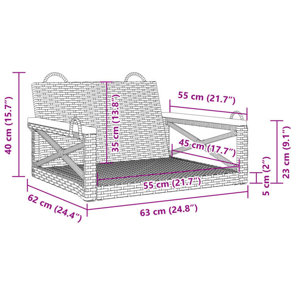 vidaXL Παγκάκι Κούνια Μαύρο 63 x 62 x 40 εκ. από Συνθετικό Ρατάν