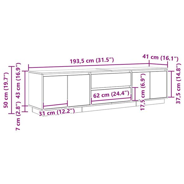 vidaXL Έπιπλο Τηλεόρασης με LED Γκρι Sonoma 193,5x41x50 εκ.