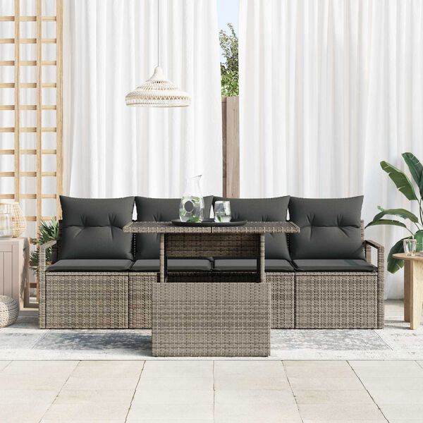 vidaXL Σετ Καναπέ Κήπου με αποθήκευση 5 pcs Γκρι Πολυ ράταν