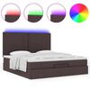vidaXL Οθωμανικό κρεβάτι με στρώμα & LEDs Σκούρο καφέ 180x200cm ύφασμα