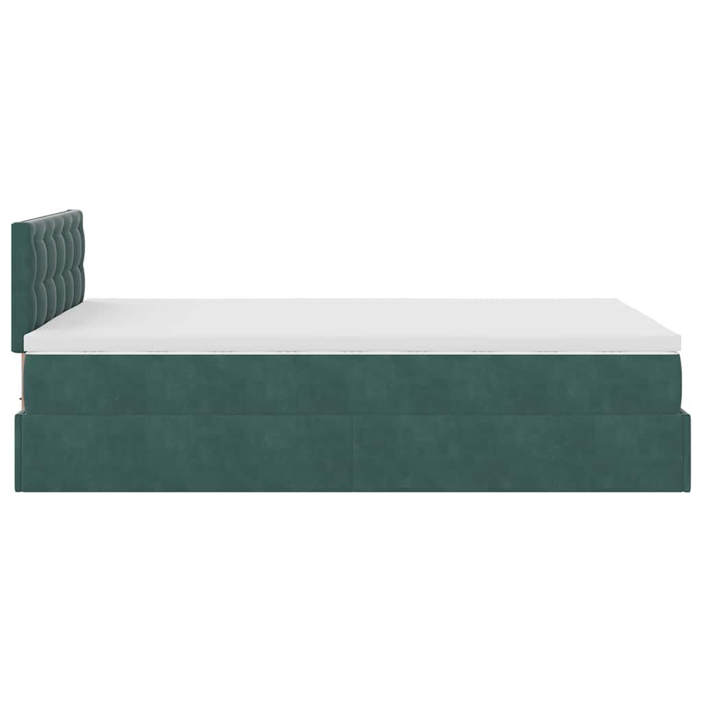 vidaXL Οθωμανικό κρεβάτι με στρώμα & LEDs Dark Green 120x200cm Velvet