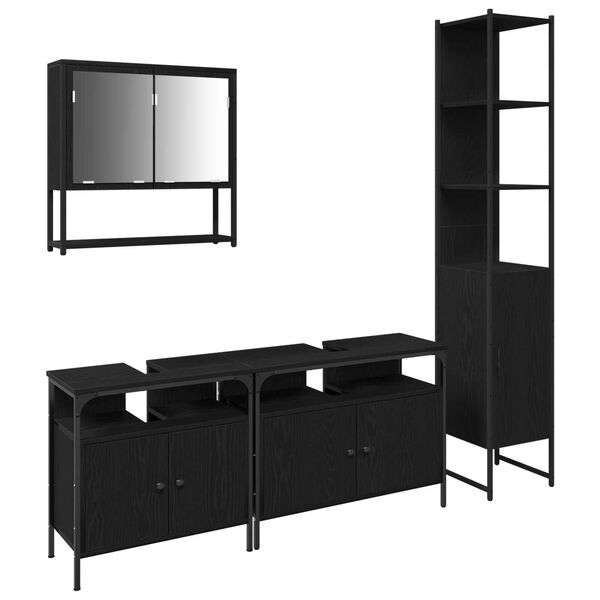 vidaXL Σετ Επίπλων Μπάνιου με ράφι 4 pcs Μαύρη δρυς 33 x 33 x 185.5 εκ
