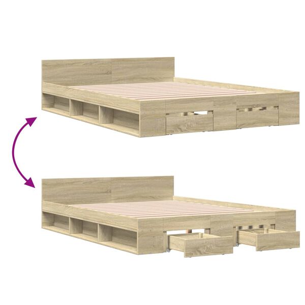vidaXL Πλαίσιο Κρεβατιού με Συρτάρια Sonoma Δρυς 150x200εκ. Επεξ. Ξύλο