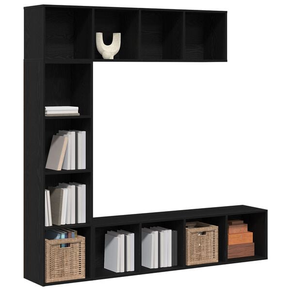 vidaXL Βιβλιοθήκη 3 pcs Μαύρη Οξυά 36 x 30 x 143 cm Επεξεργασμένο ξύλο
