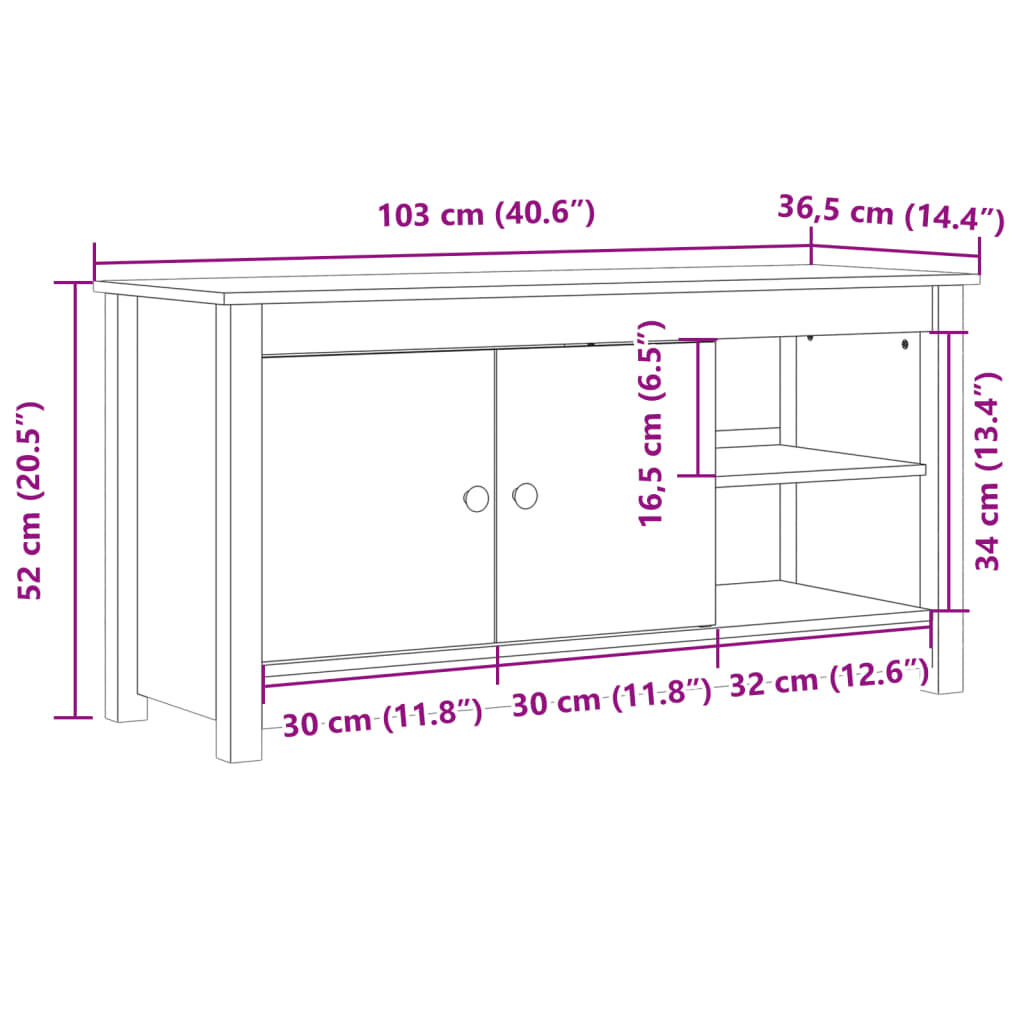 vidaXL Έπιπλο Τηλεόρασης 103 x 36,5 x 52 εκ. από Μασίφ Ξύλο Πεύκου