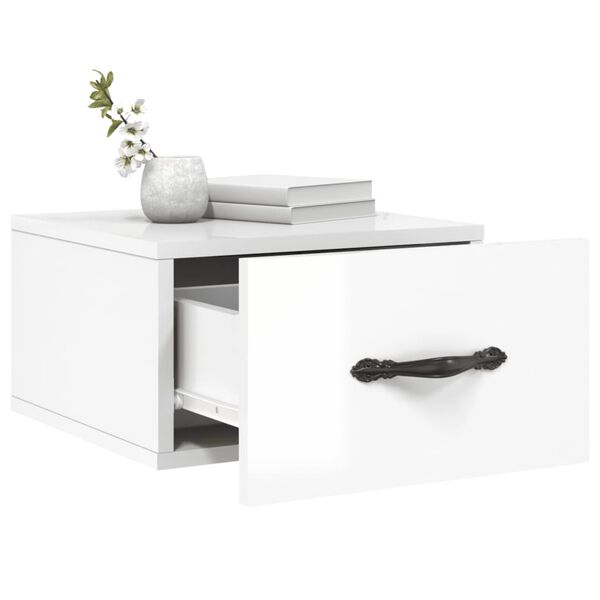 vidaXL Κομοδίνο Επιτοίχιο Γυαλιστερό Λευκό 35 x 35 x 20 εκ.