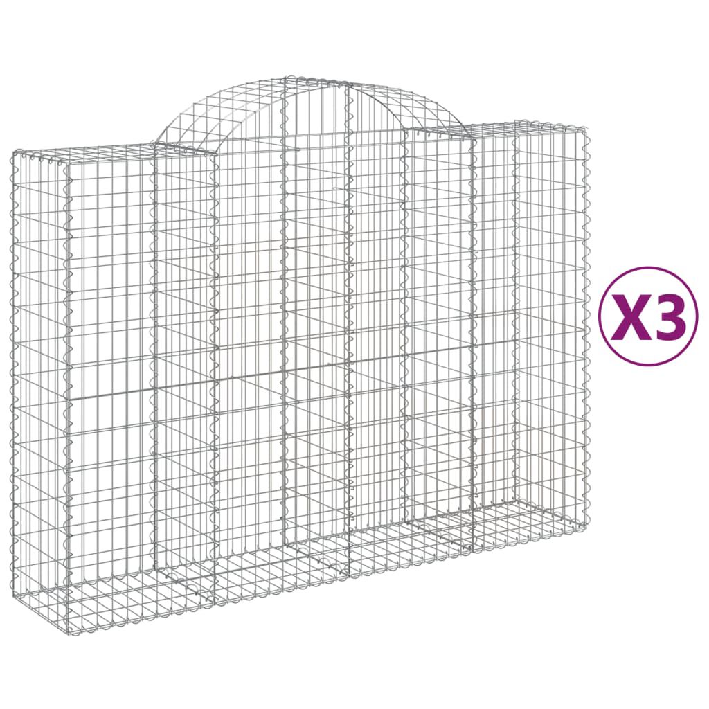 vidaXL Συρματοκιβώτια Τοξωτά 3 τεμ. 200x50x140/160 εκ. Γαλβαν. Ατσάλι