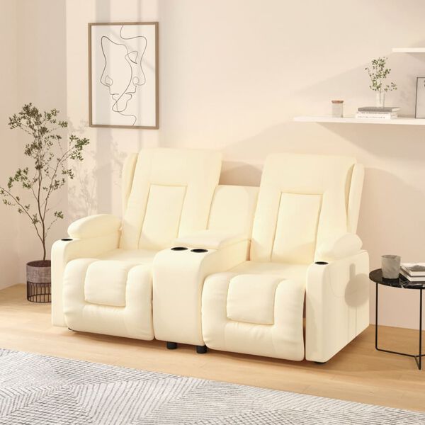 vidaXL Πολυθρόνα Μασάζ Διθέσια με Ποτηροθήκη Ανακλ. Κρεμ Συνθ. Δέρμα