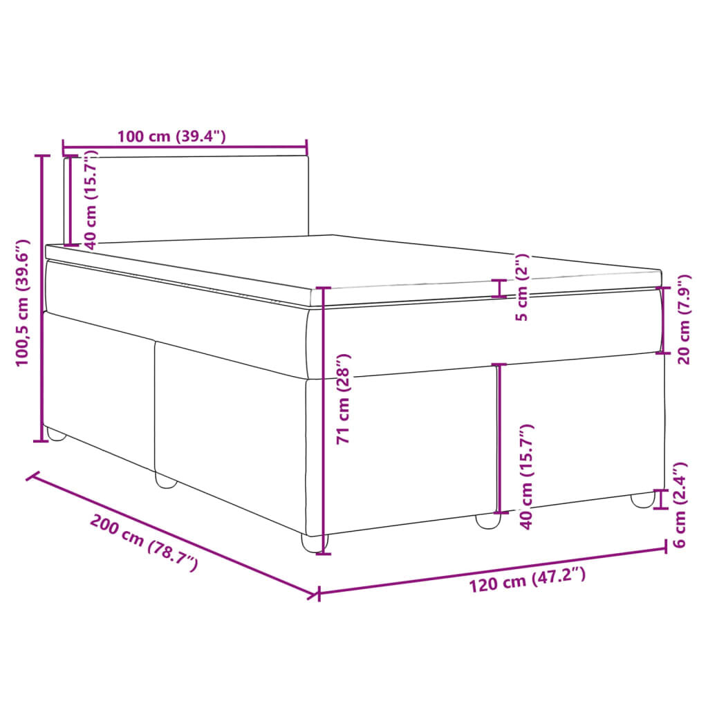 vidaXL Κρεβάτι Boxspring με Στρώμα Κρεμ 120x200 εκ. Υφασμάτινο