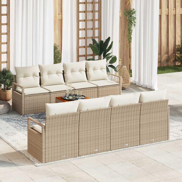 vidaXL Σετ Καναπέ Κήπου με μαξιλάρι 9 pcs Μπεζ Πολυ ράταν