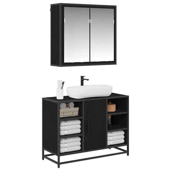 vidaXL Σετ Επίπλων Μπάνιου 2 pcs Μαύρη δρυς Επεξεργασμένο ξύλο