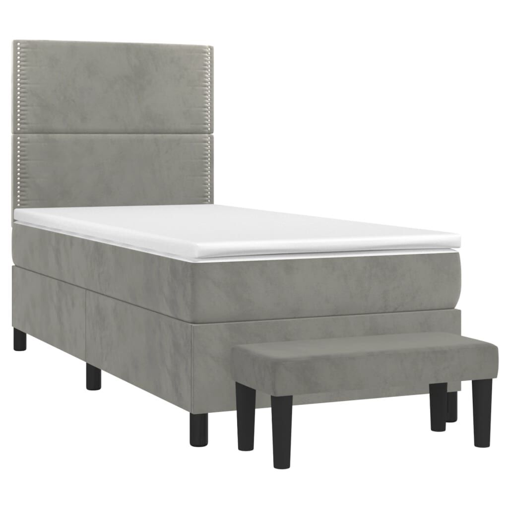 vidaXL Κρεβάτι Boxspring με Στρώμα Ανοιχτό Γκρι 90x200 εκ. Βελούδινο