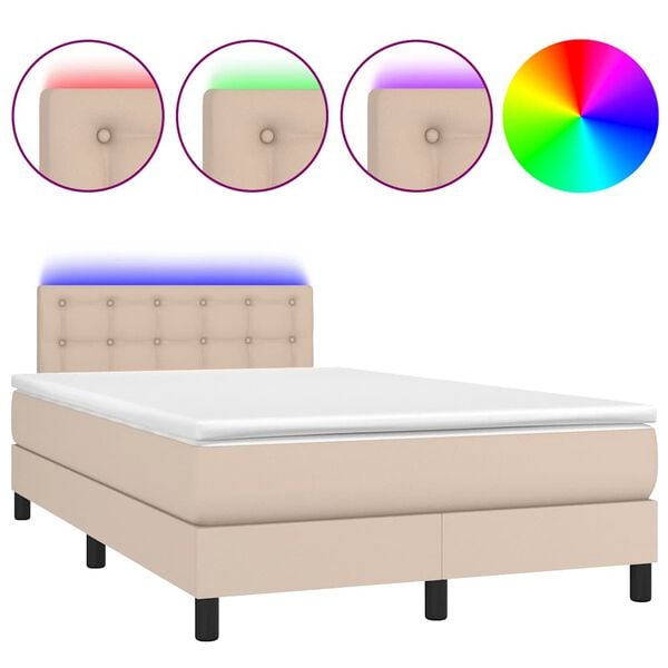 vidaXL Κρεβάτι Boxspring Στρώμα&LED Καπουτσίνο 120x190 εκ. Συνθ. Δέρμα