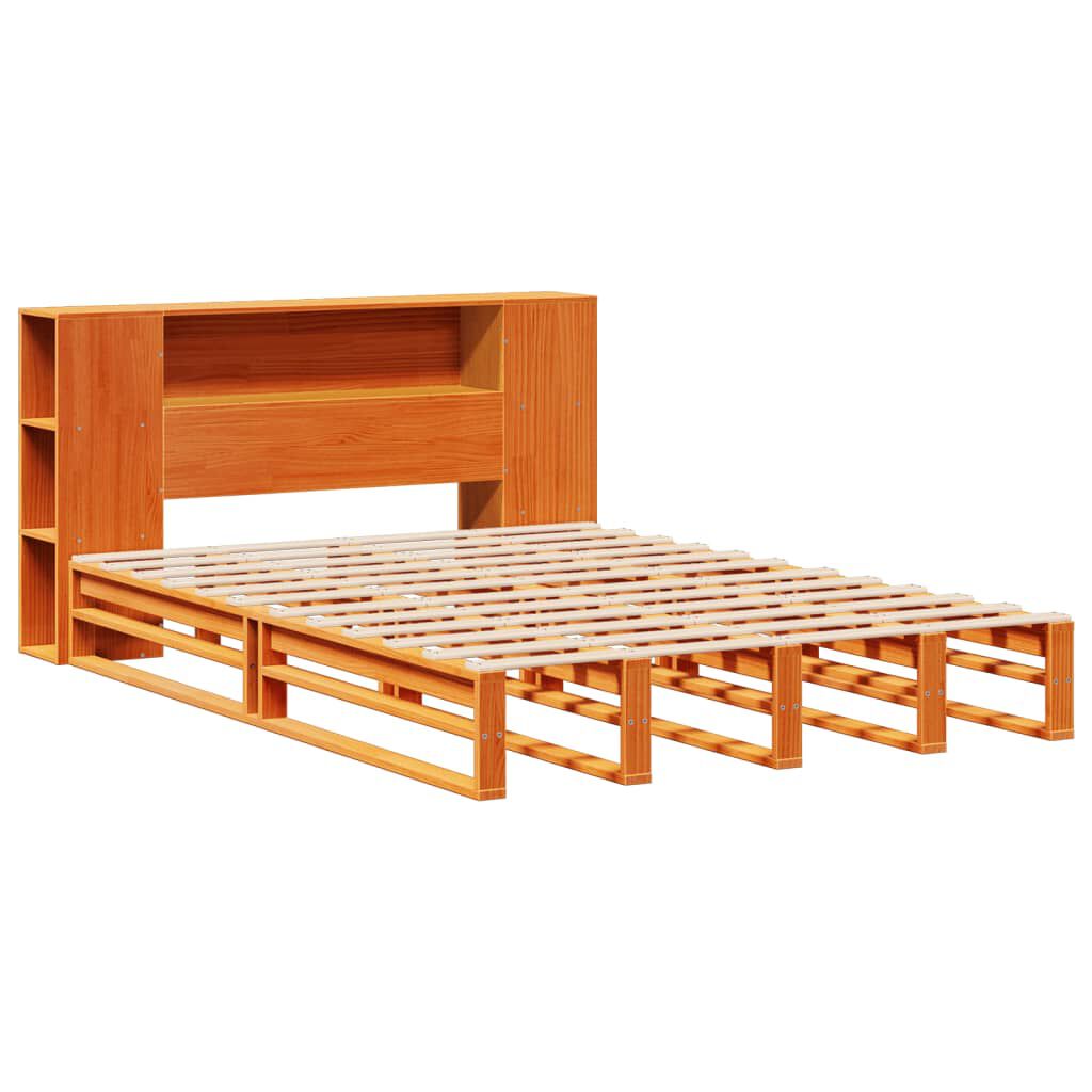 vidaXL Κρεβάτι Βιβλιοθήκη Χωρίς Στρώμα Καφέ 150x200 εκ Μασίφ Πεύκο