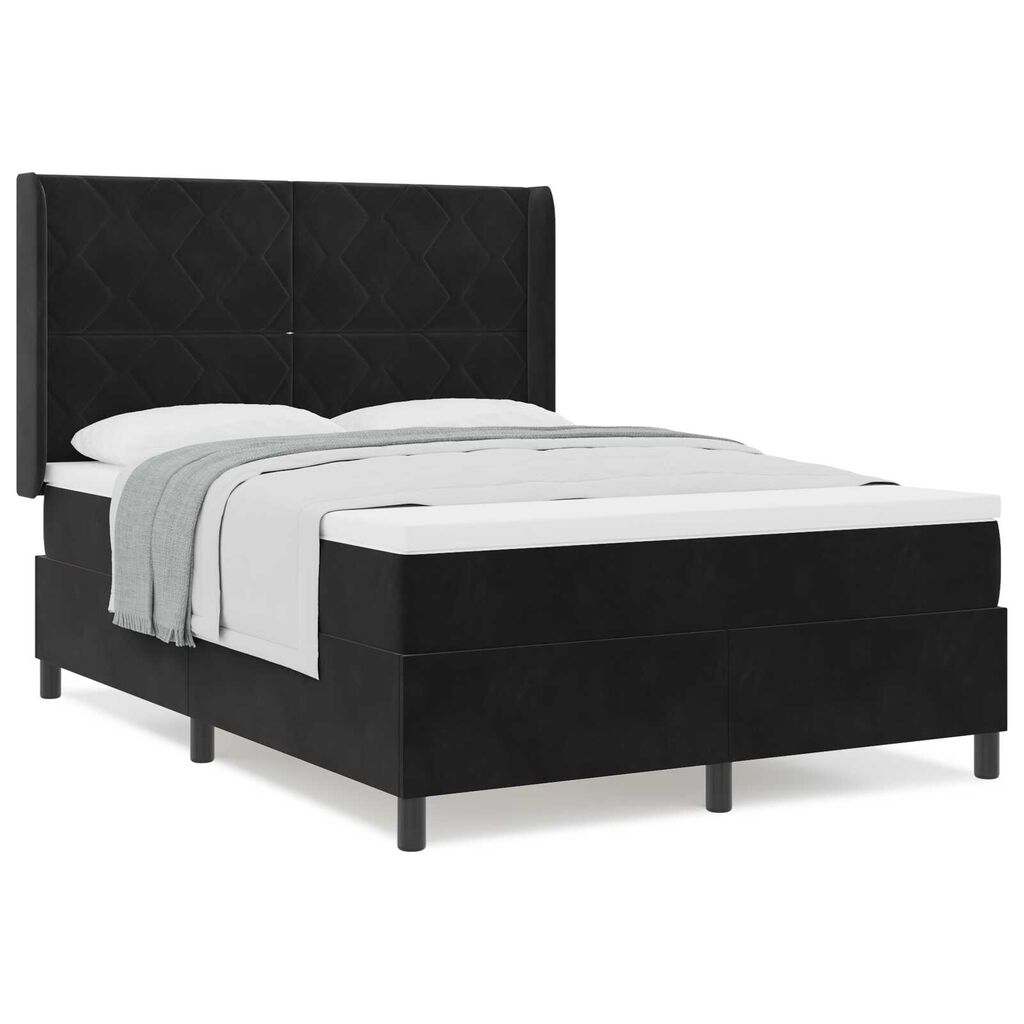 vidaXL Κρεβάτι με ελατήρια με κεφαλάρι Μαύρο 140 x 200 cm Βελούδο
