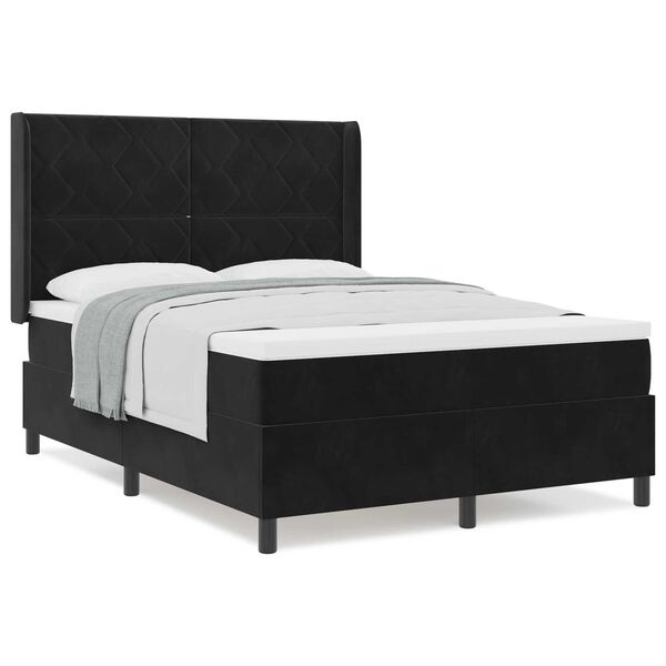 vidaXL Κρεβάτι με ελατήρια με κεφαλάρι Μαύρο 140 x 200 cm Βελούδο