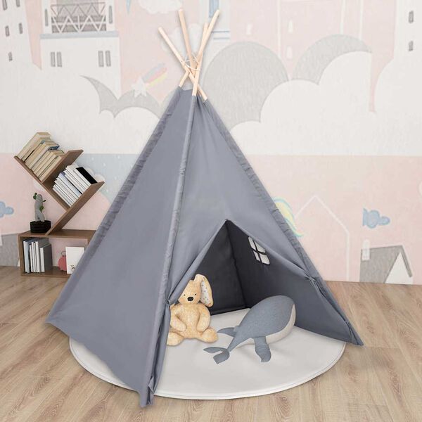 vidaXL Σκηνή Teepee Παιδική Γκρι 120x120x150 εκ. Peach Skin με Σάκο