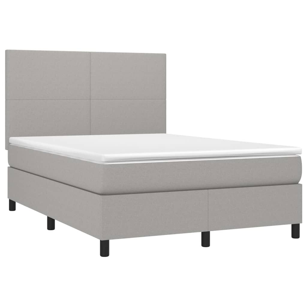 vidaXL Κρεβάτι Boxspring με Στρώμα & LED Αν.Γκρι 140x190εκ. Υφασμάτινο