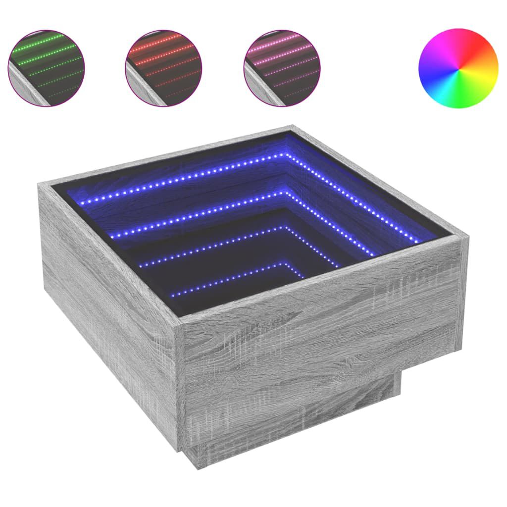vidaXL Τραπεζάκι Σαλονιού με LED Γκρι 50x50x30 εκ. Επεξεργασμένο Ξύλο