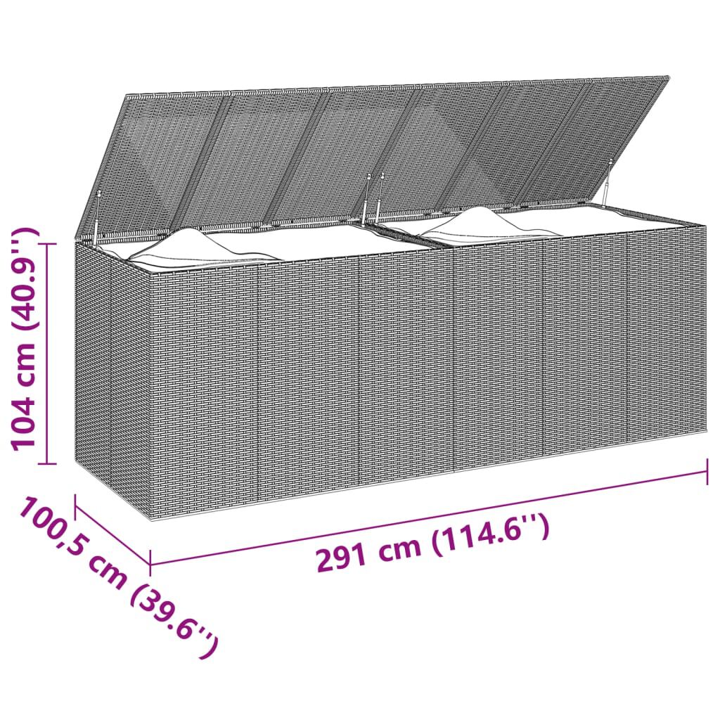 vidaXL Κουτί Μαξιλαριού Κήπου Καφέ 291x100,5x104 εκ. Ρατάν Πολυαιθ.