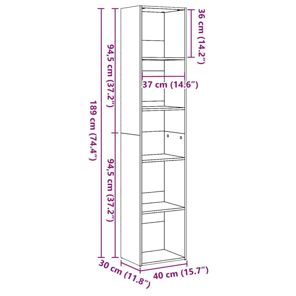 vidaXL Βιβλιοθήκη Γυαλιστερό Λευκό 40 x 30 x 189 εκ. από Επεξ.Ξύλο