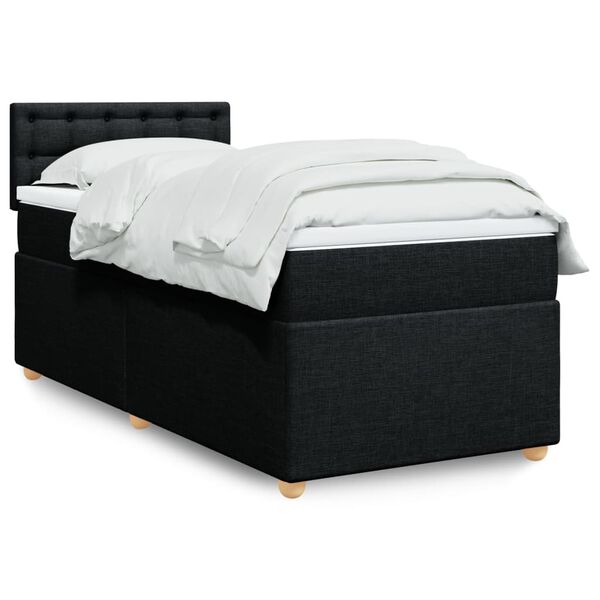vidaXL Κρεβάτι Boxspring με Στρώμα Μαύρο 90x190 εκ.Υφασμάτινο