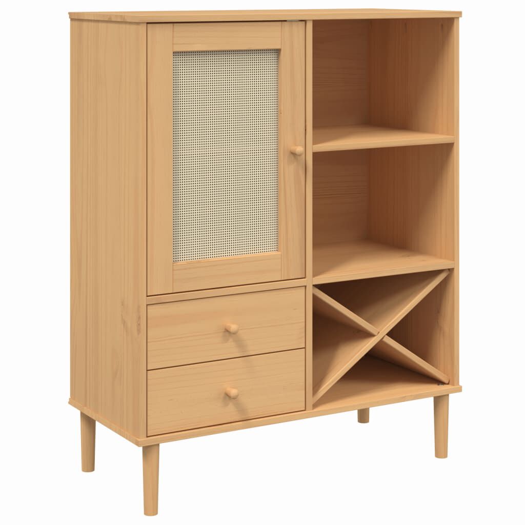 vidaXL Ντουλάπι Ψηλό SENJA Καφέ/Ρατάν 90x40x112 εκ. Μασίφ Ξύλο Πεύκου