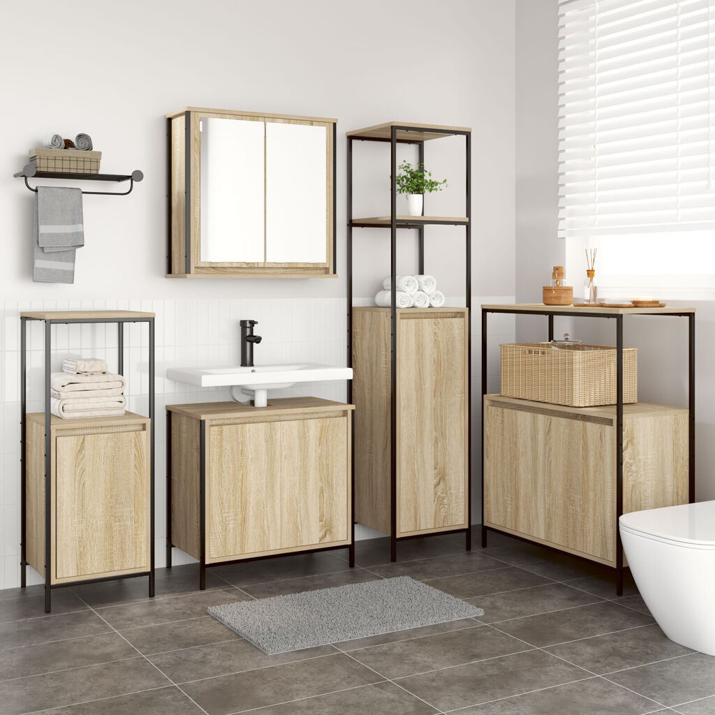 vidaXL Σετ Επίπλων Μπάνιου 5 τεμαχίων σε Sonoma Oak Επεξεργασμένο Ξύλο