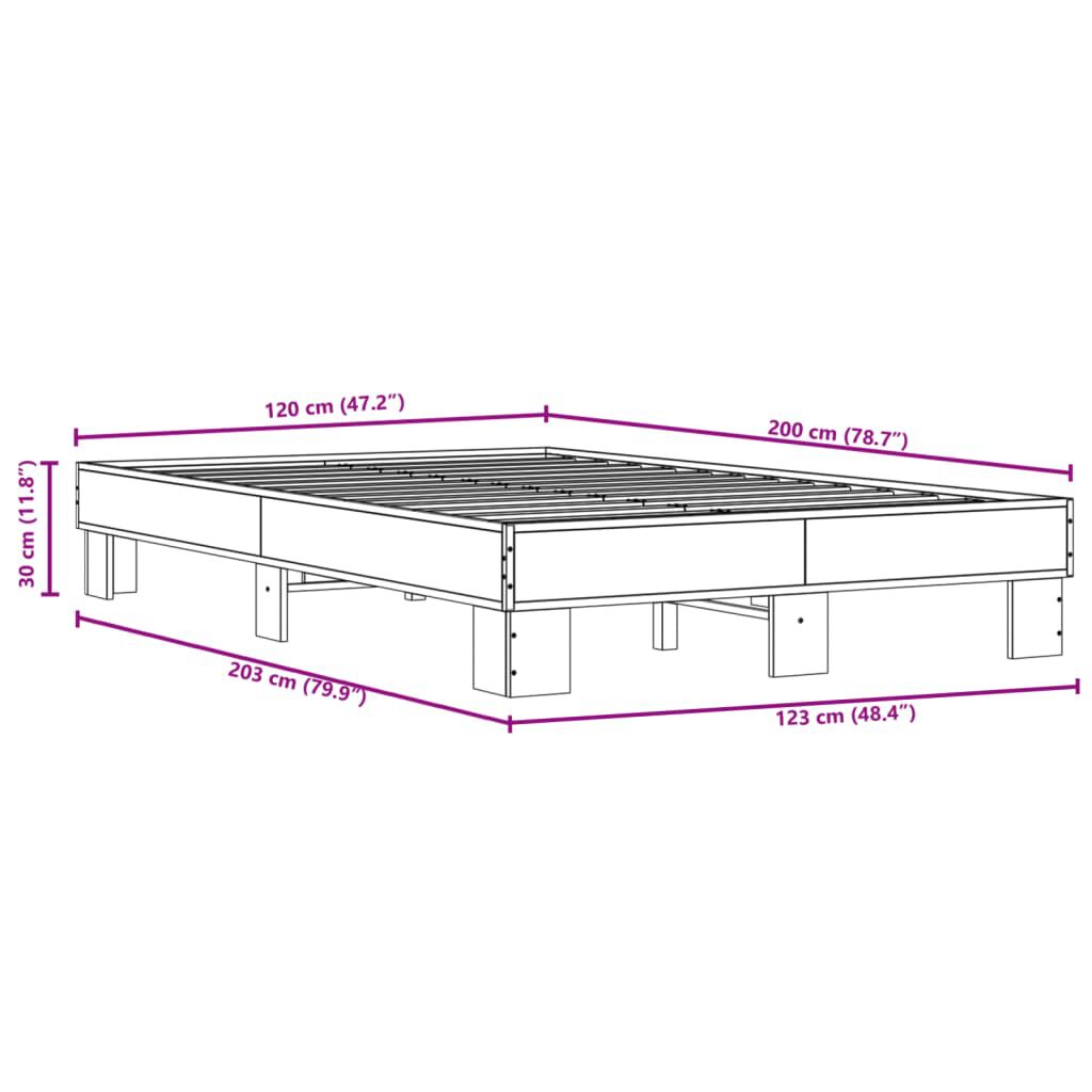 vidaXL Πλαίσιο Κρεβατιού Μαύρο 120x200 εκ. Επεξ. Ξύλο & Μέταλλο