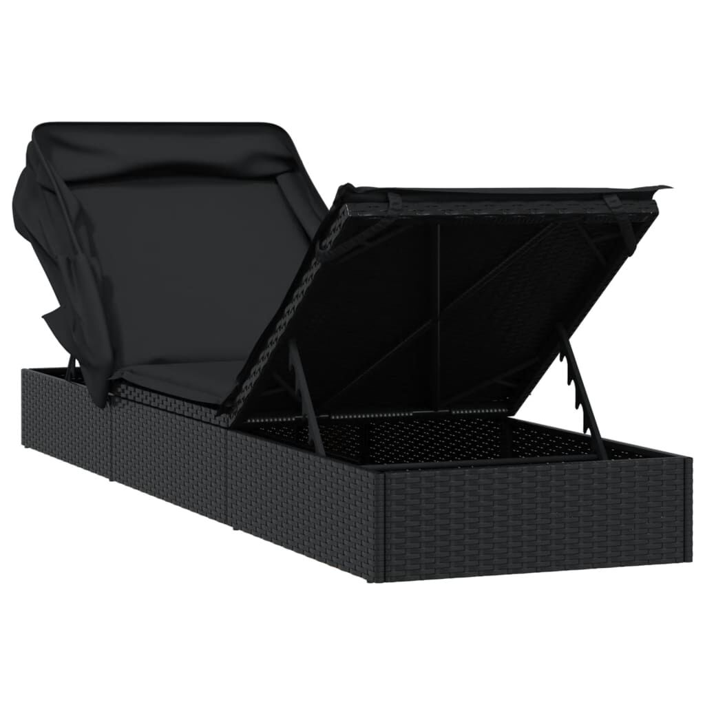 vidaXL Ξαπλώστρα Πτυσσόμενη Οροφή Μαύρη 213 x 63 x 97 εκ. Συνθ. Ρατάν