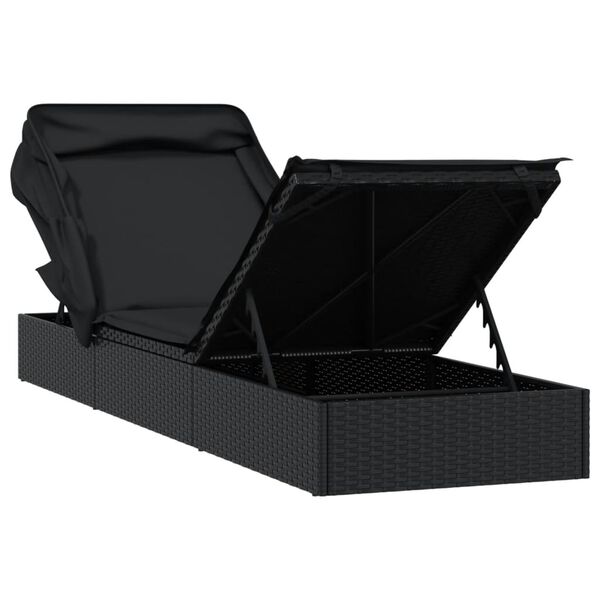vidaXL Ξαπλώστρα Πτυσσόμενη Οροφή Μαύρη 213 x 63 x 97 εκ. Συνθ. Ρατάν