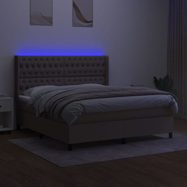 vidaXL &Kappa;&rho;&epsilon;&beta;ά&tau;&iota; Boxspring &mu;&epsilon; &Sigma;&tau;&rho;ώ&mu;&alpha; & LED Taupe 160x200 &epsilon;&kappa;. &Upsilon;&phi;&alpha;&sigma;&mu;ά&tau;&iota;&nu;&omicron;
