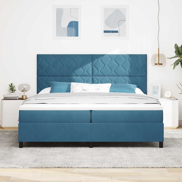 Κρεβάτι Box Spring με Στρώμα vidaXL Σκούρο Μπλε 200x200 εκ Βελούδο