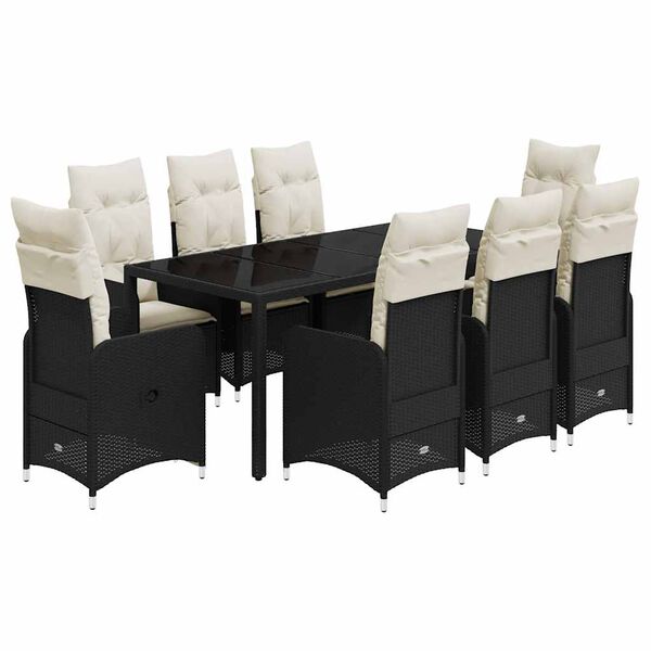 vidaXL Σετ Επίπλων Bistro Κήπου 9 τεμ Μαύρο Συνθετ. Ρατάν με Μαξιλάρια