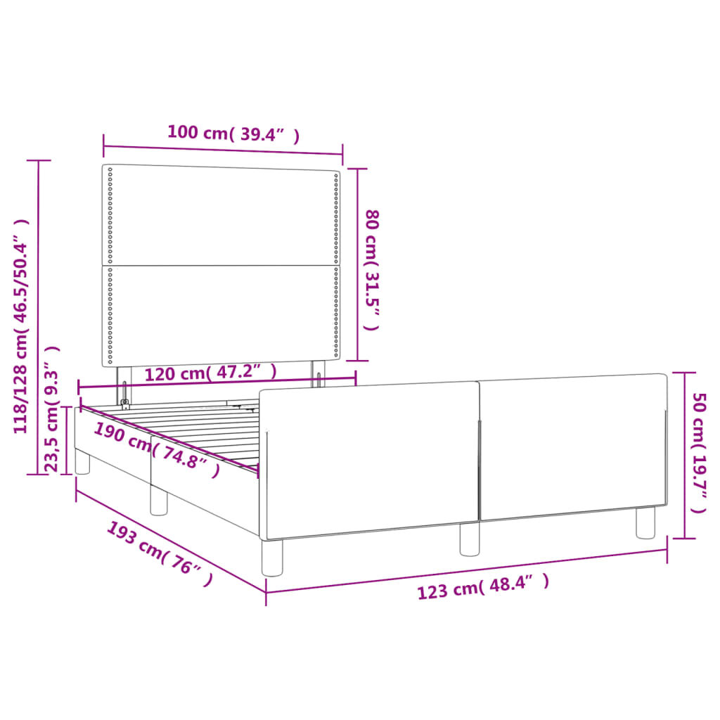 vidaXL Πλαίσιο Κρεβατιού χωρίς στρώμα Μαύρο 120x190 εκ. Βελούδινο