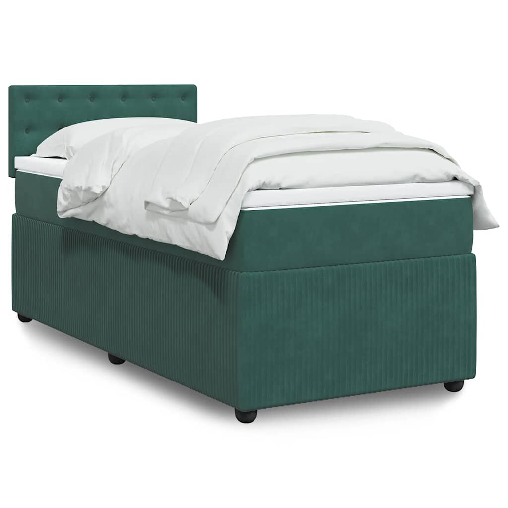 vidaXL Κρεβάτι Boxspring με Στρώμα Σκούρο Πράσινο 100x200εκ. Βελούδινο