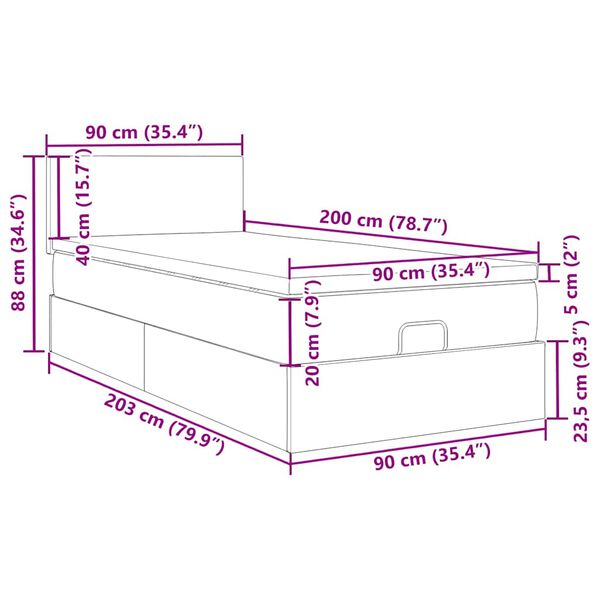 vidaXL Οθωμανικό κρεβάτι με στρώμα μπλε 90x200cm ύφασμα