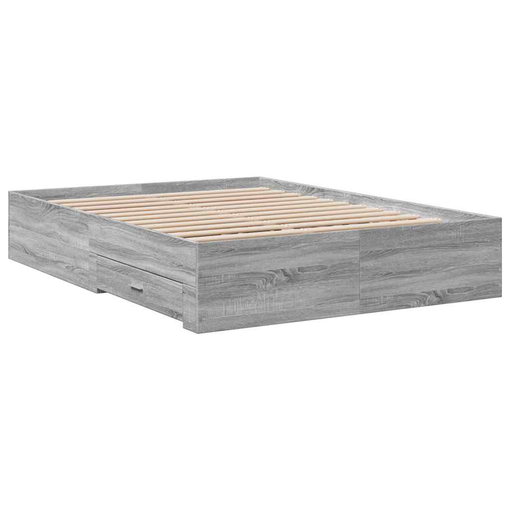 vidaXL Πλαίσιο Κρεβατιού με συρτάρια Γκρι sonoma 135x190εκ. Επεξ. Ξύλο