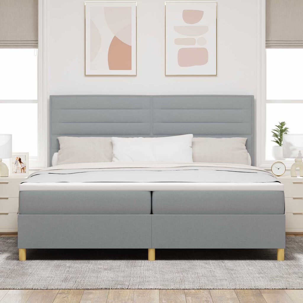 vidaXL Κρεβάτι Box Spring με Στρώμα & LED Φως Γκρι 200x200 εκ Υφασμάτινο