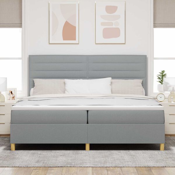 vidaXL Κρεβάτι Box Spring με Στρώμα & LED Φως Γκρι 200x200 εκ Υφασμάτινο
