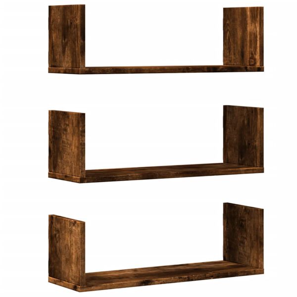 vidaXL Ράφια Τοίχου 3 τεμ. Καπνιστή Δρυς 58x18x18 εκ. Επεξεργ. Ξύλο