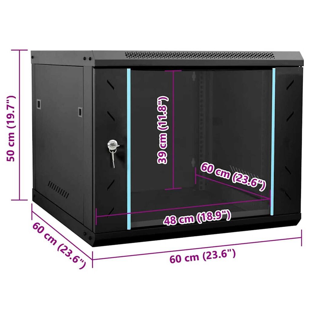 vidaXL Ντουλάπα δικτύου με αποθήκευση Μαύρο 60 x 60 x 50 εκ Ατσάλι