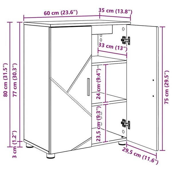 vidaXL Ντουλάπι Μπάνιου Λευκό 60 x 35 x 80 εκ Επεξεργασμένο ξύλο