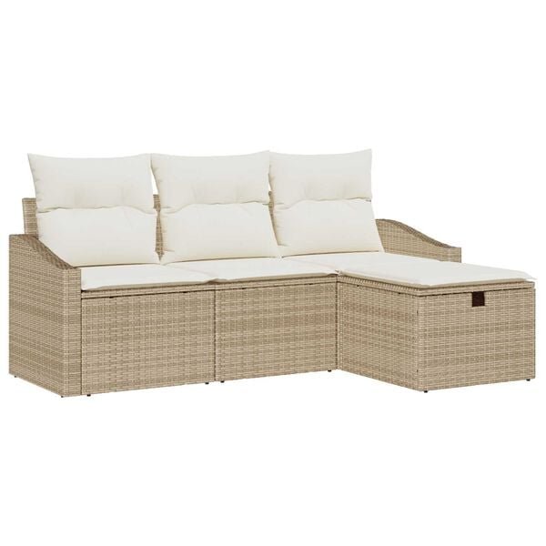 vidaXL Σετ Καναπέ Κήπου με μαξιλάρι 4 pcs Μπεζ Πολυ ράταν