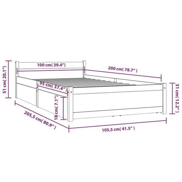 vidaXL Πλαίσιο Κρεβατιού με Συρτάρια 100 x 200 εκ.