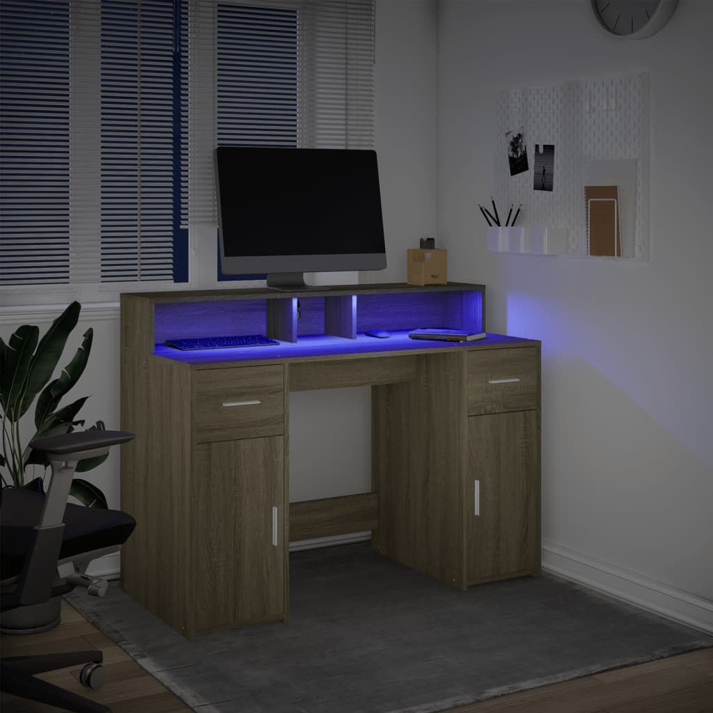 vidaXL Γραφείο με LED Sonoma δρυς 120x55x91 εκ. Επεξεργ. Ξύλο