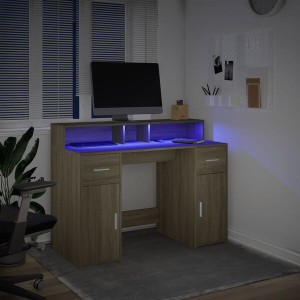 vidaXL Γραφείο με LED Sonoma δρυς 120x55x91 εκ. Επεξεργ. Ξύλο