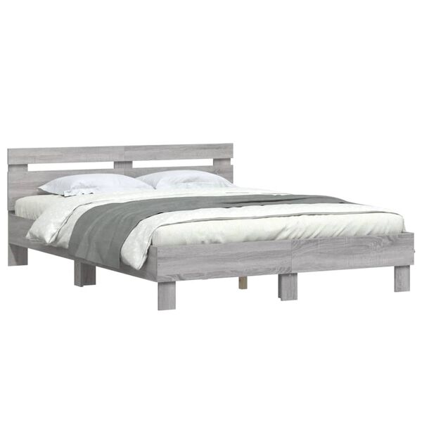 vidaXL Πλαίσιο Κρεβατιού με Κεφαλάρι Γκρι Sonoma 150x200εκ. Επεξ. Ξύλο