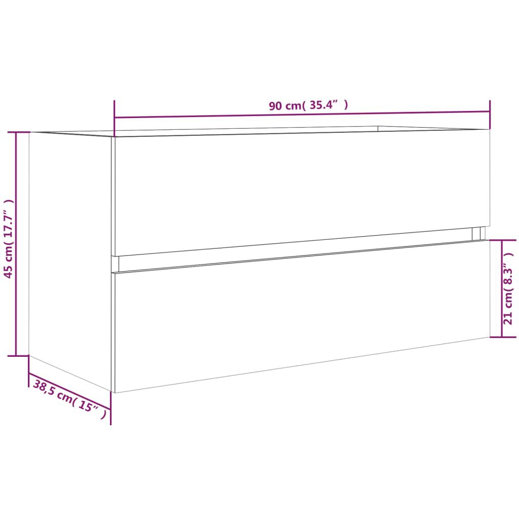 vidaXL Ντουλάπι Νιπτήρα Γκρι Sonoma 90x38,5x45 εκ. Επεξεργασμένο Ξύλο