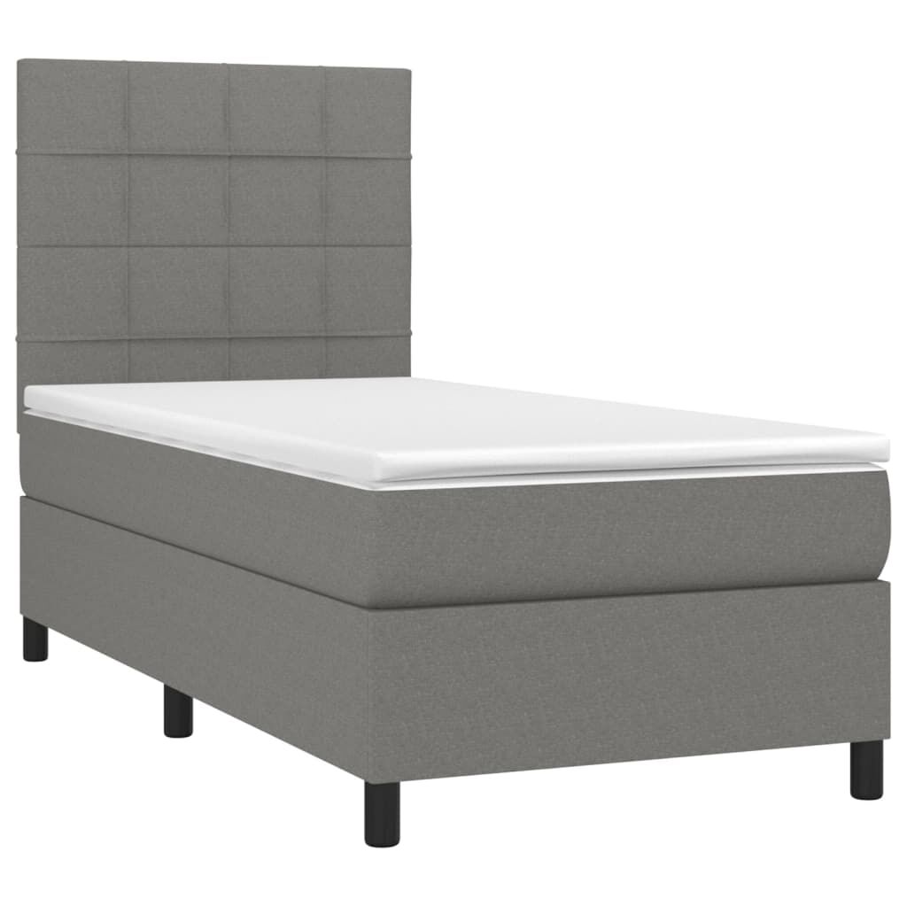 vidaXL Κρεβάτι Boxspring με Στρώμα Σκούρο Γκρι 90x190 εκ. Υφασμάτινο